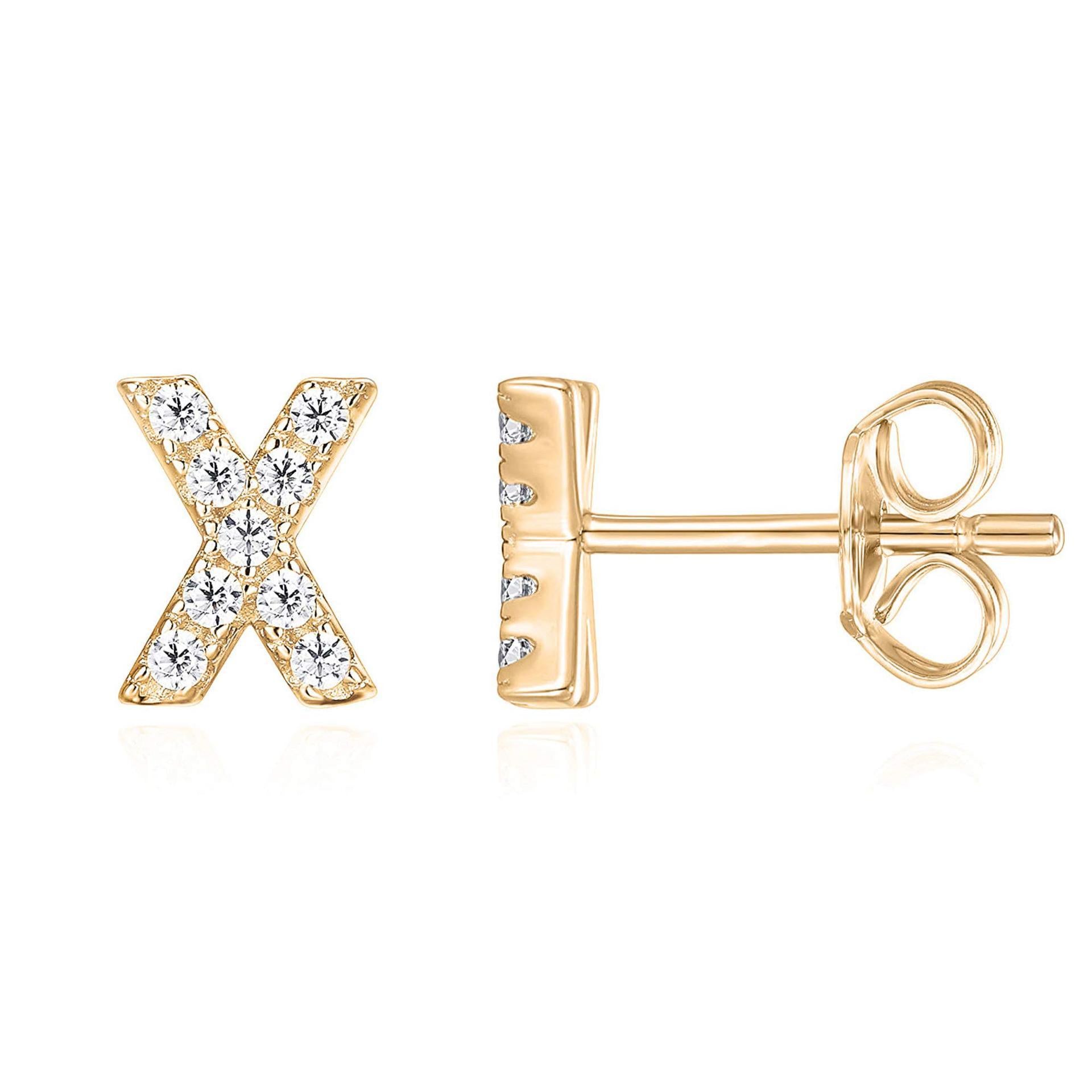 14K Gold Plated Sterling Silver Needle European And American 26 English Alphabet Letter Earrings
