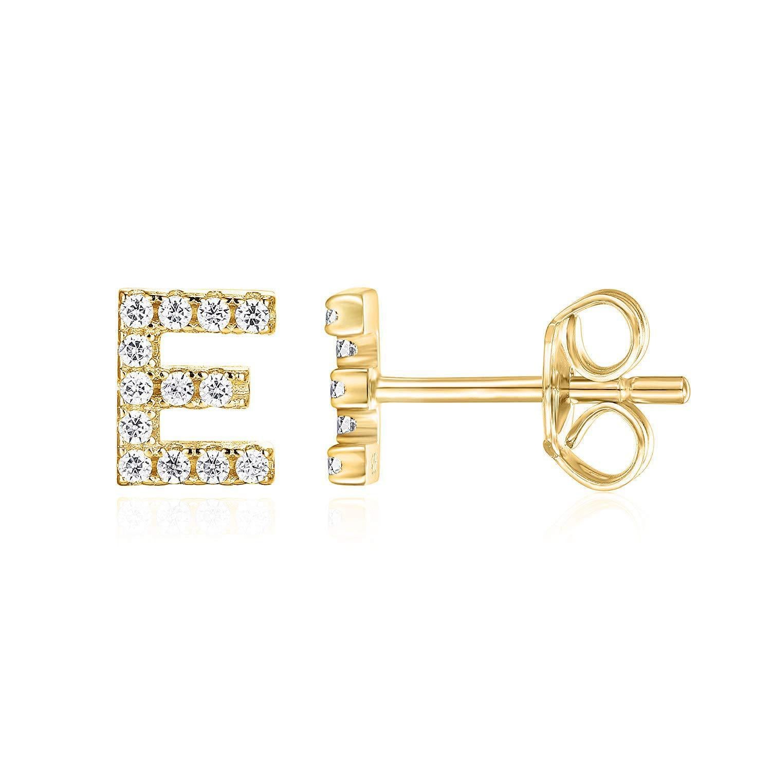 14K Gold Plated Sterling Silver Needle European And American 26 English Alphabet Letter Earrings