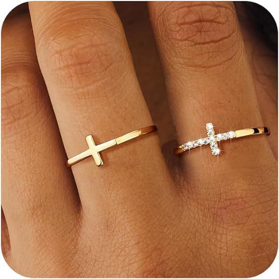 Fashion 14K Gold Cross Women's Diamond Two-piece Women's Ring