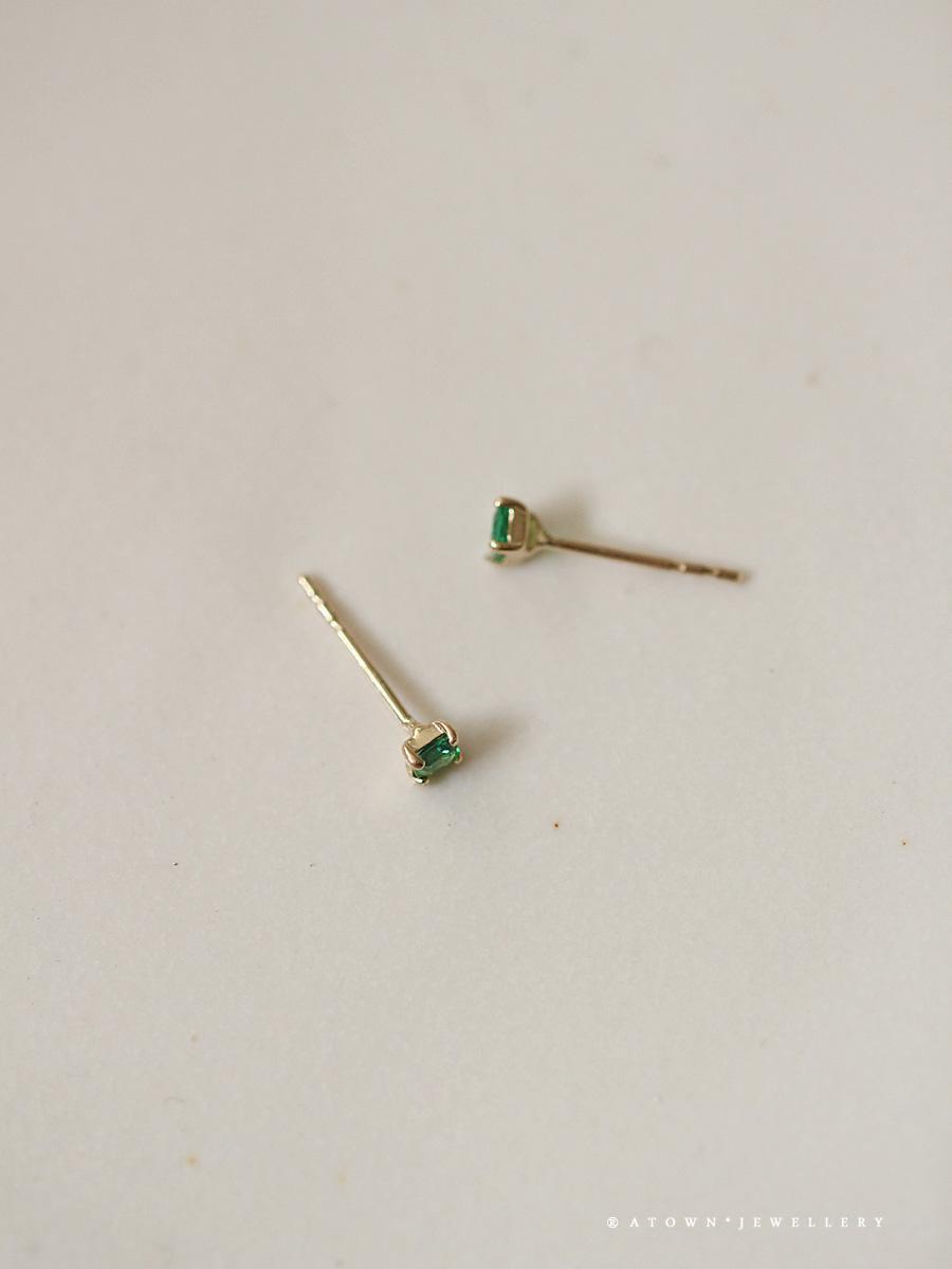 925 Sterling Silver Plated 14K Gold Ear-ring Clip Four-claw Grandmother Green Small Zircon Earrings
