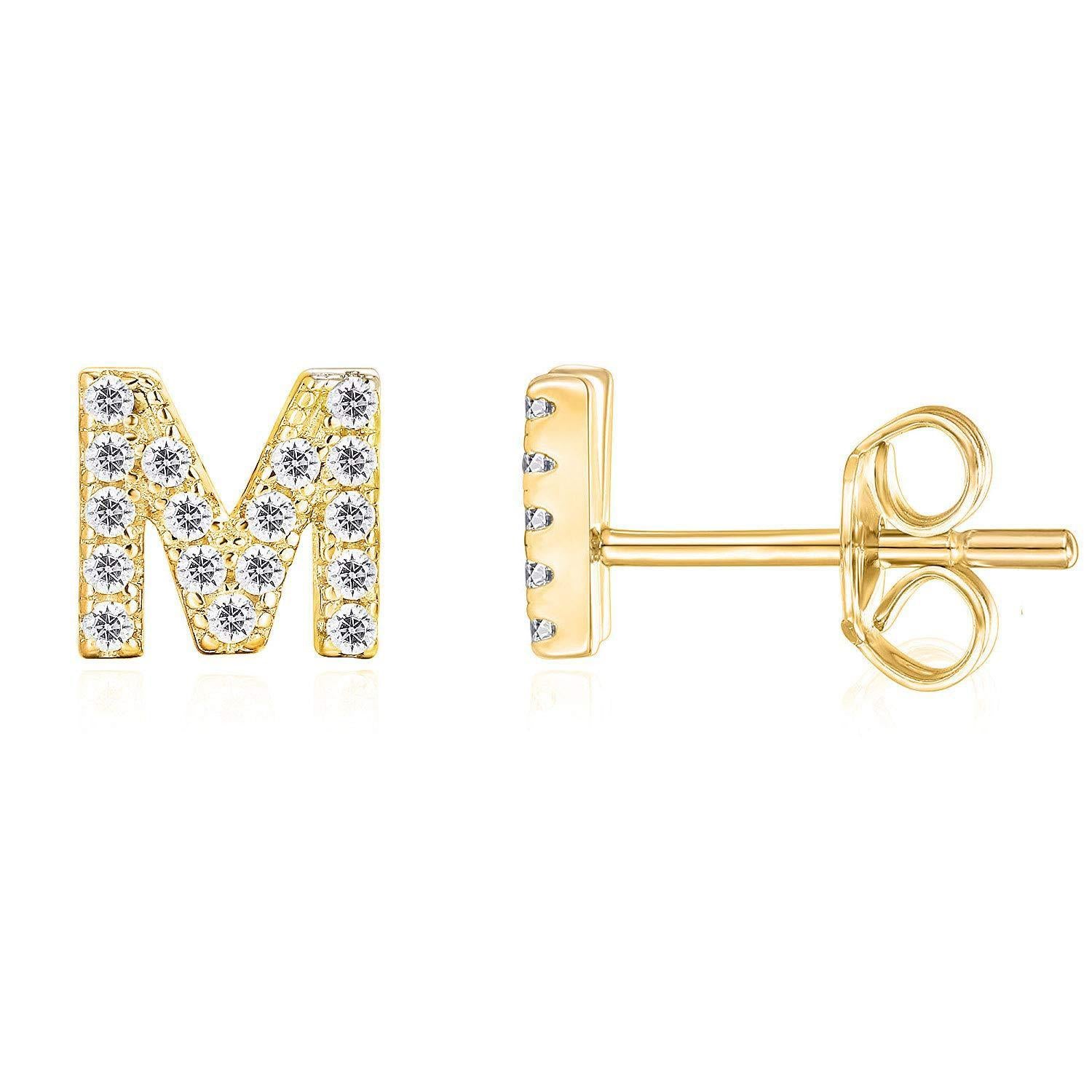 14K Gold Plated Sterling Silver Needle European And American 26 English Alphabet Letter Earrings