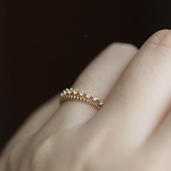 925 Sterling Silver Plated 14K Gold Style Very Simple Basic Style Stacked Ring