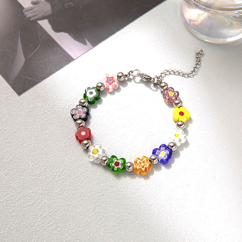 14K Real Gold Plated Glass Flower Bracelet