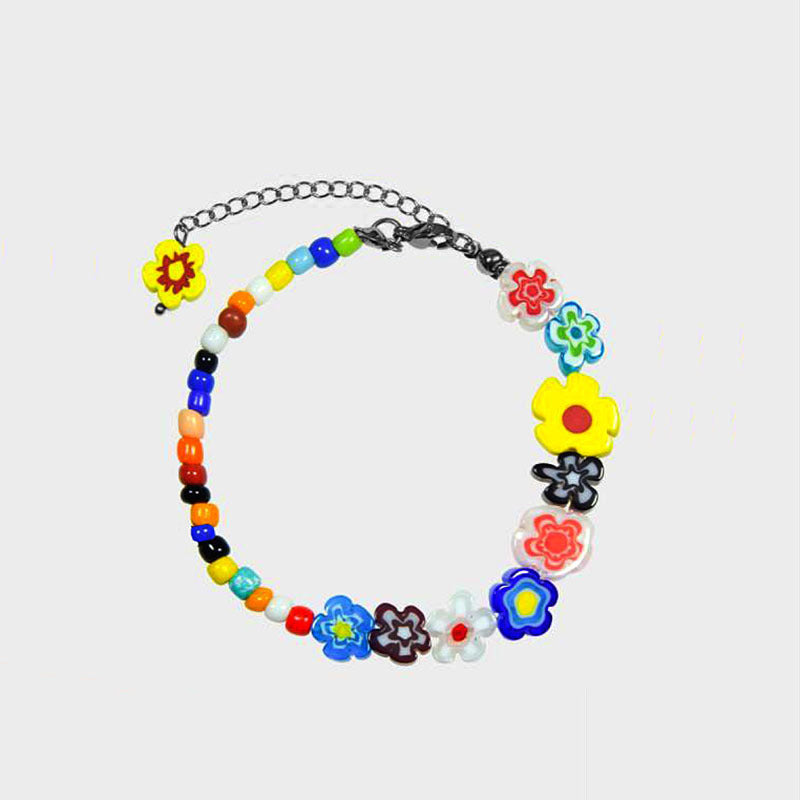 14K Real Gold Plated Glass Flower Bracelet
