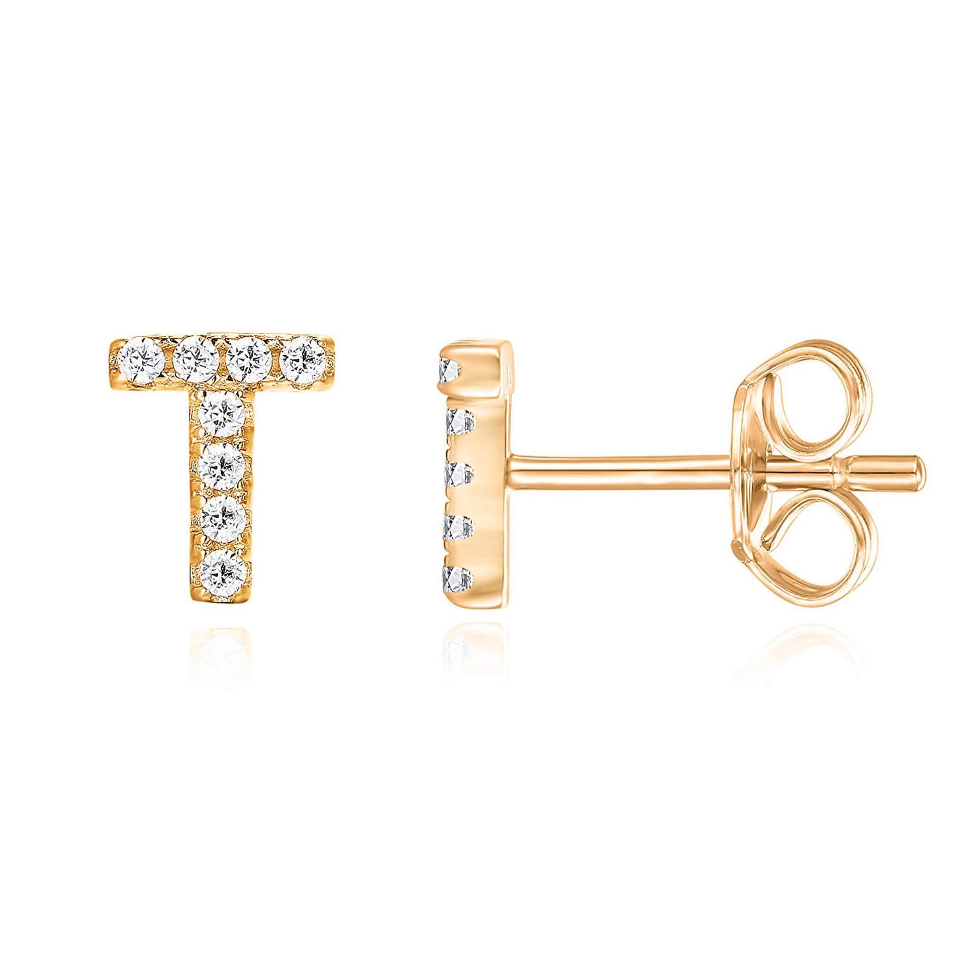 14K Gold Plated Sterling Silver Needle European And American 26 English Alphabet Letter Earrings