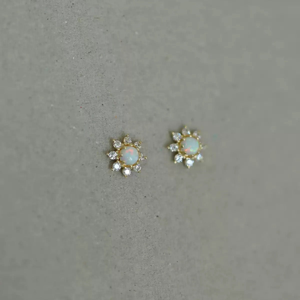 S925 Sterling Silver 14K Gold Plated Opal Zircon Stud Earrings