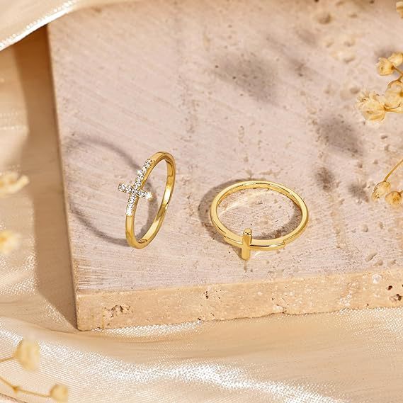 Fashion 14K Gold Cross Women's Diamond Two-piece Women's Ring