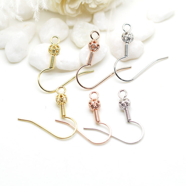 Diy Earrings Accessories Plated Thick 14k Real Gold Floral Ball Spring Ear Hook