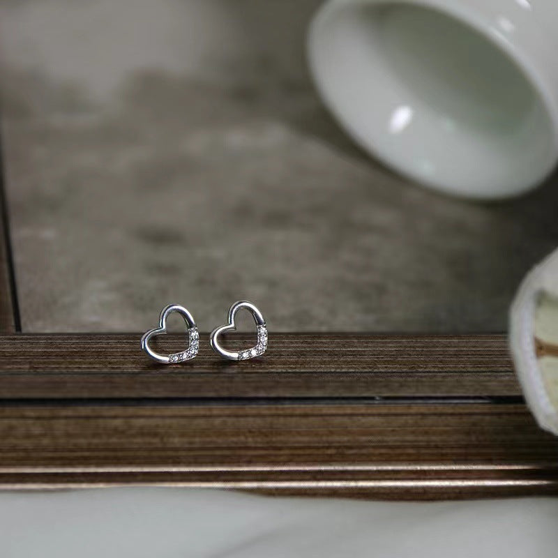 S925 Sterling Silver Plated 14K Gold Hollow Heart Ear Studs