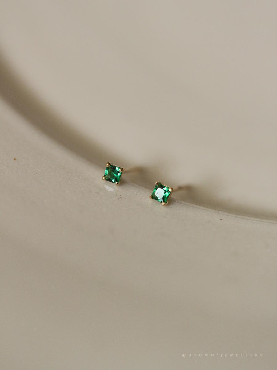 925 Sterling Silver Plated 14K Gold Ear-ring Clip Four-claw Grandmother Green Small Zircon Earrings