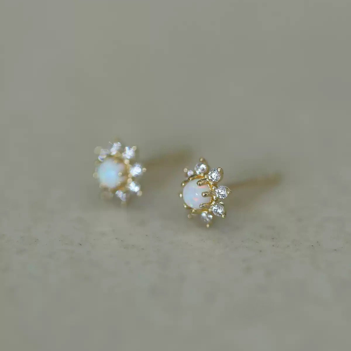 S925 Sterling Silver 14K Gold Plated Opal Zircon Stud Earrings