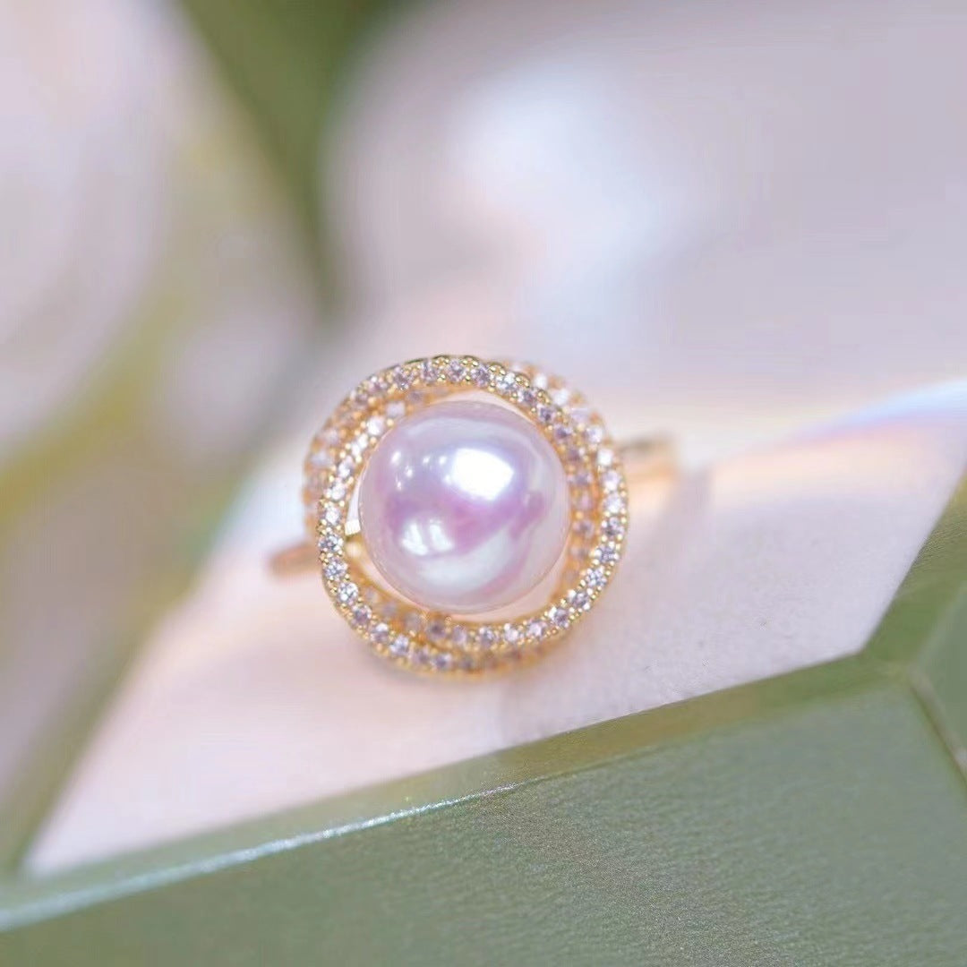 Crystal Inlaid 14K Note Gold Ring