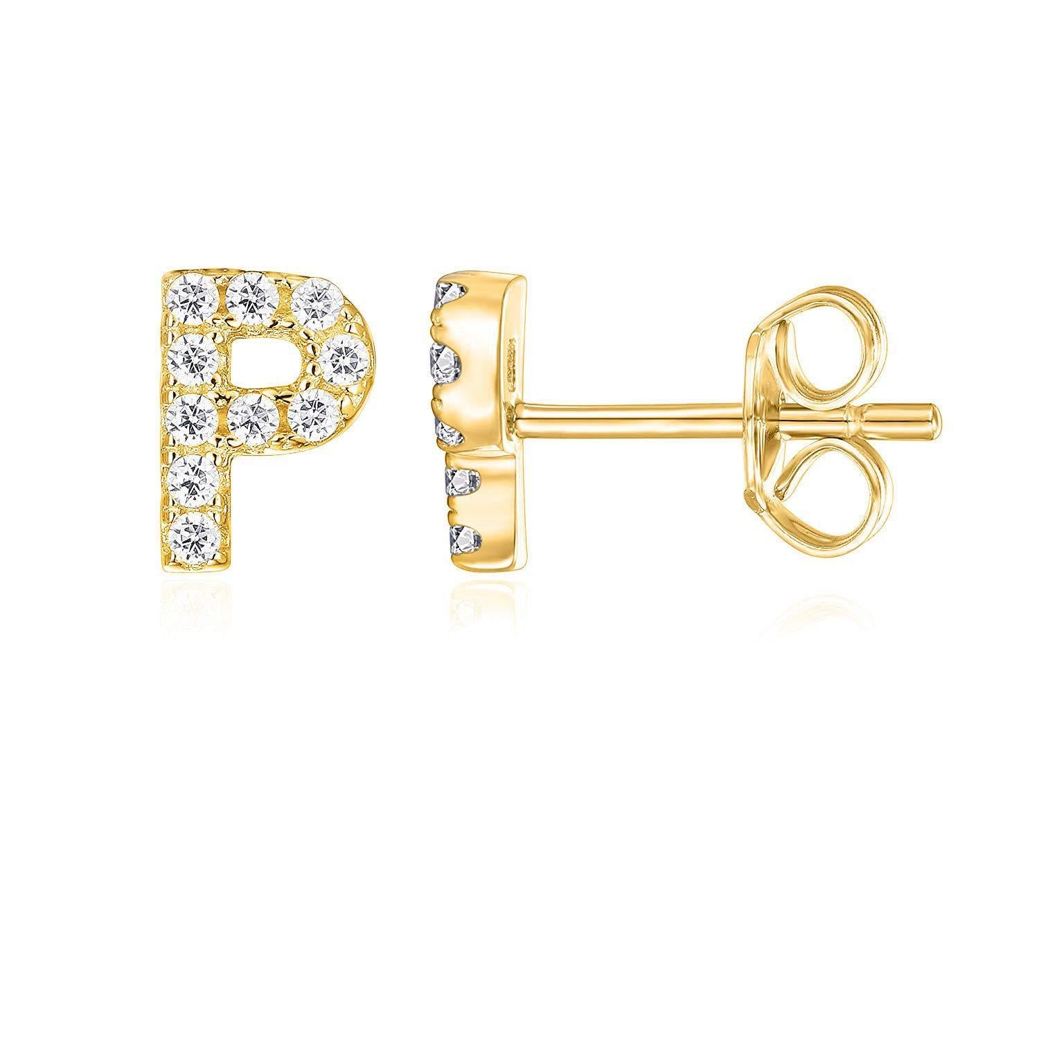 14K Gold Plated Sterling Silver Needle European And American 26 English Alphabet Letter Earrings