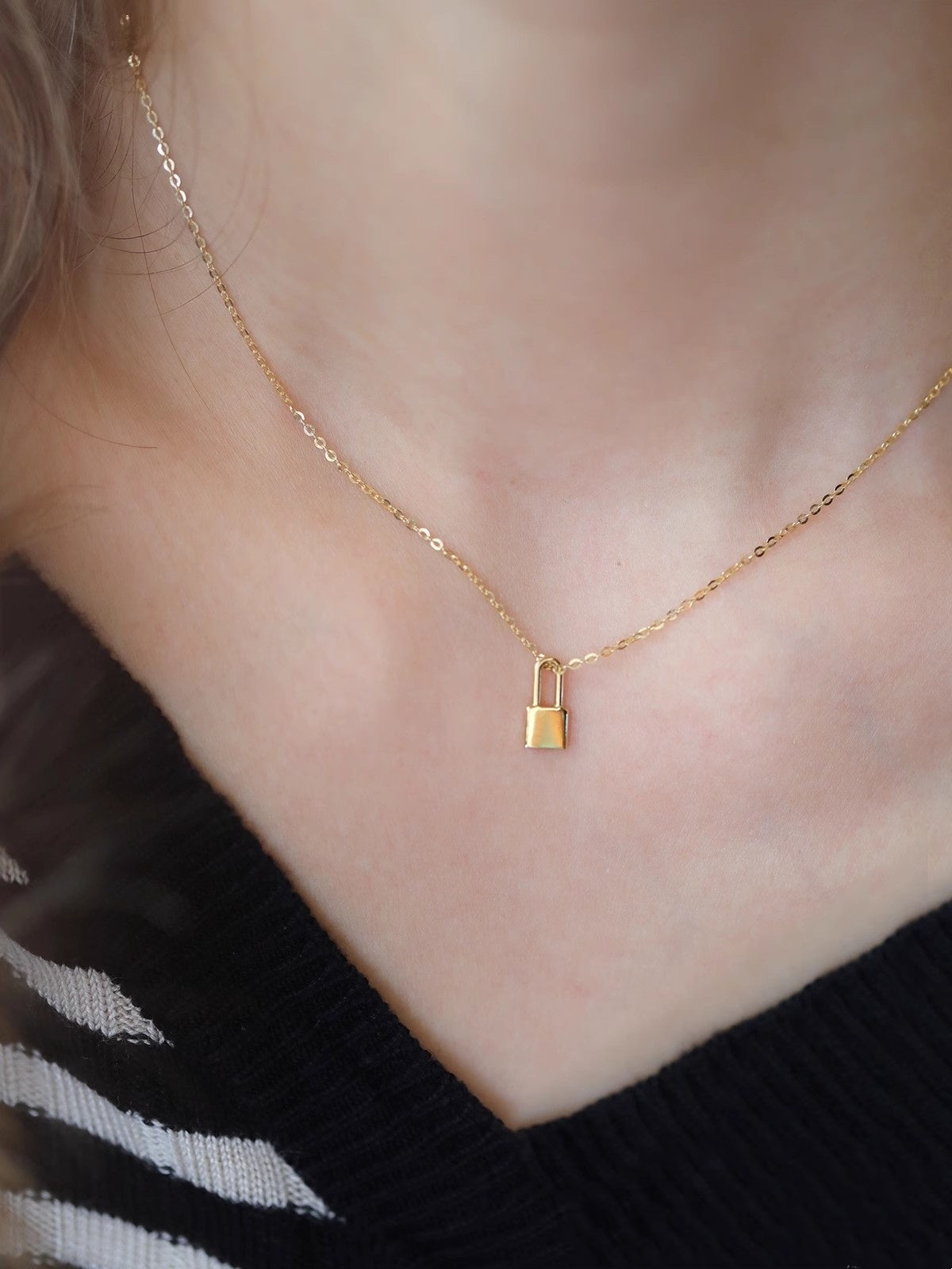 S925 Silver Plating 14K Gold Lock Head Necklace