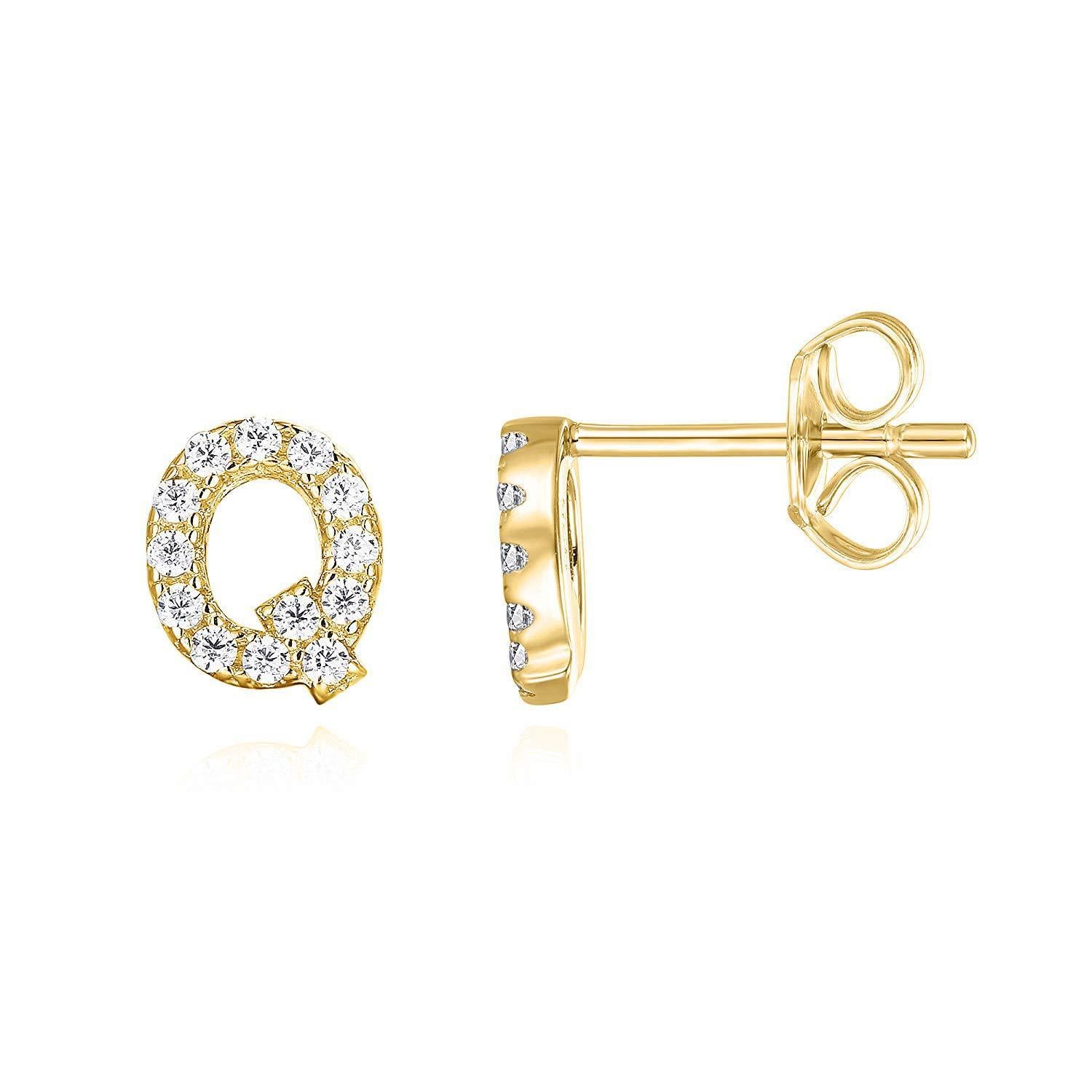 14K Gold Plated Sterling Silver Needle European And American 26 English Alphabet Letter Earrings