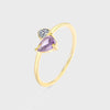 S925 Sterling Silver Plated 14K Gold Ring Purple Gem Peach Heart