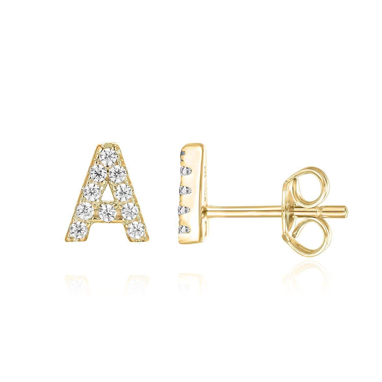 14K Gold Plated Sterling Silver Needle European And American 26 English Alphabet Letter Earrings