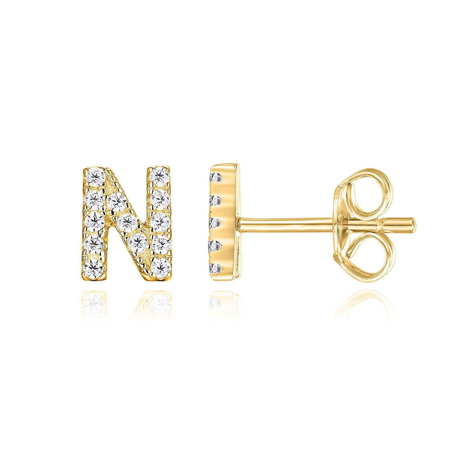 14K Gold Plated Sterling Silver Needle European And American 26 English Alphabet Letter Earrings