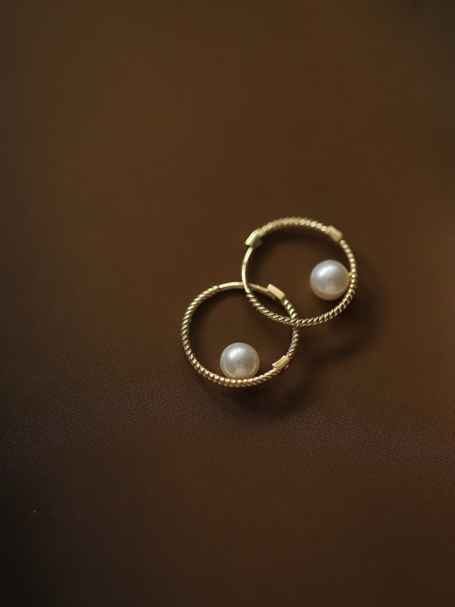 S925 Sterling Silver Plated 14K Gold Ear Ring Twist Shell Pearls Pearl Ear Clip