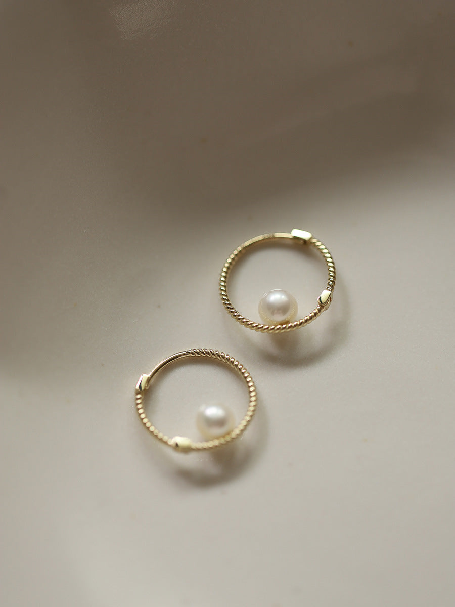 S925 Sterling Silver Plated 14K Gold Ear Ring Twist Shell Pearls Pearl Ear Clip