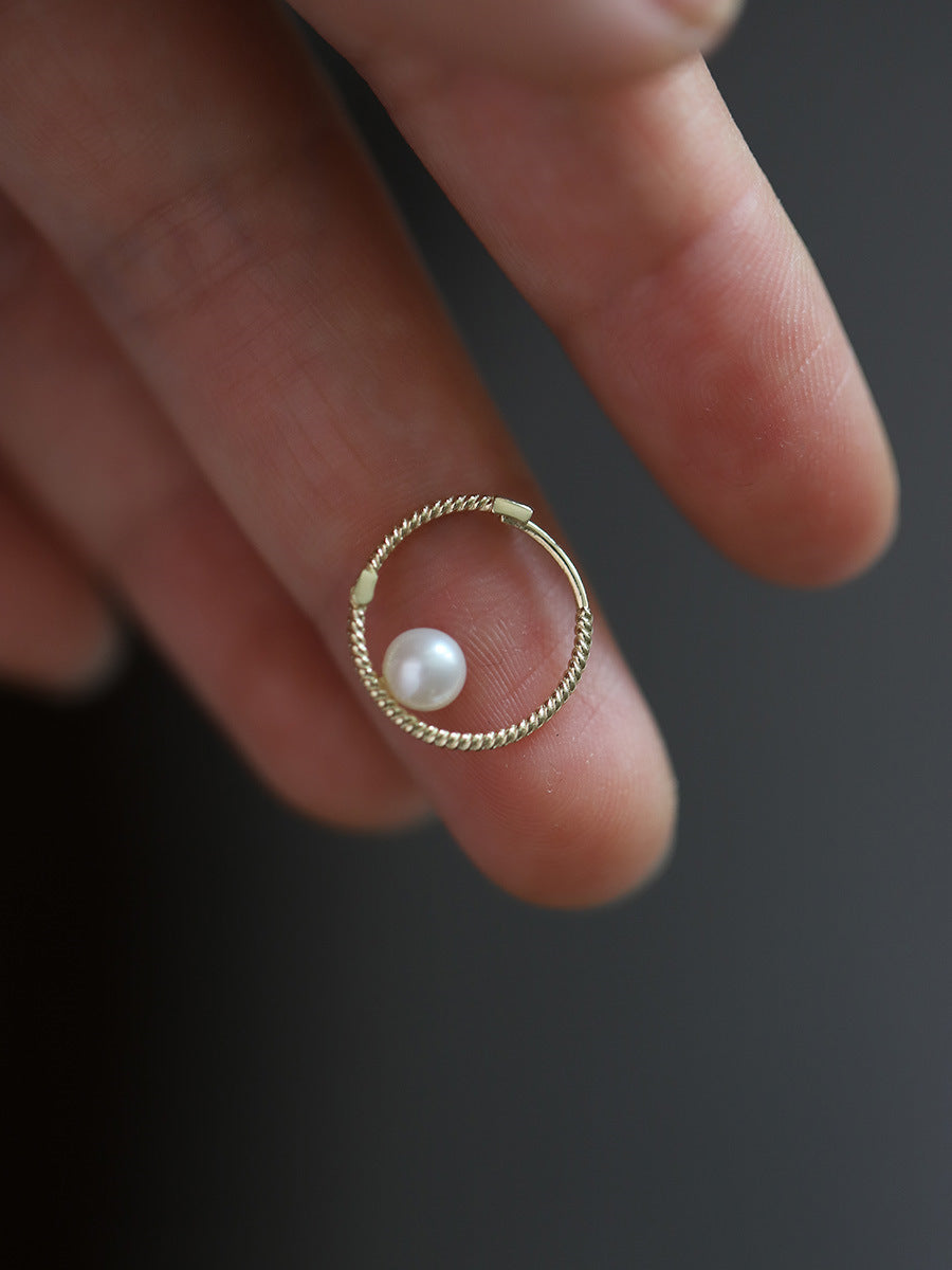 S925 Sterling Silver Plated 14K Gold Ear Ring Twist Shell Pearls Pearl Ear Clip