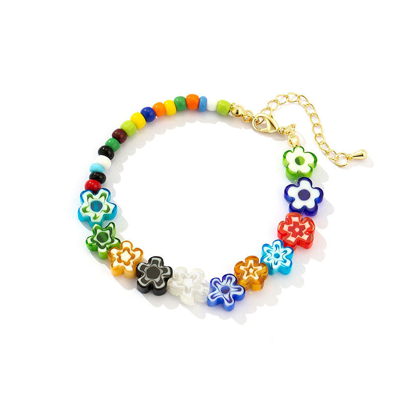 14K Real Gold Plated Glass Flower Bracelet