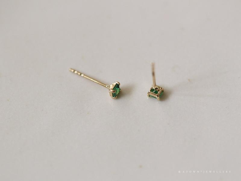 925 Sterling Silver Plated 14K Gold Ear-ring Clip Four-claw Grandmother Green Small Zircon Earrings