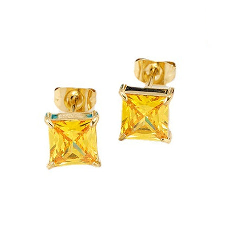Titanium Steel 14K Gold Four Claw Inlaid Stone Square Diamond Small Ear Studs
