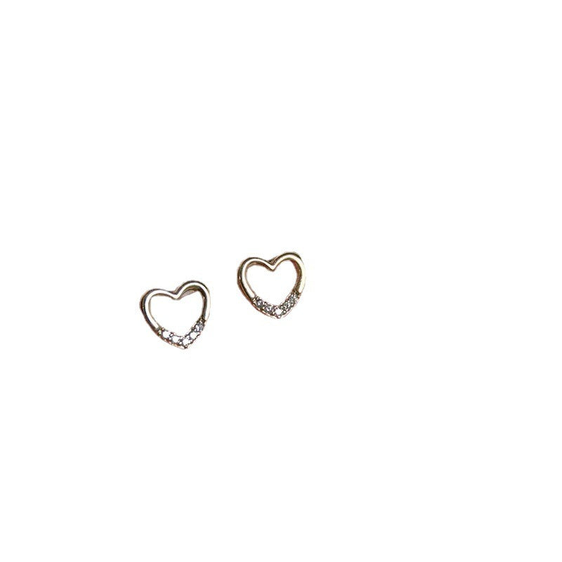 S925 Sterling Silver Plated 14K Gold Hollow Heart Ear Studs