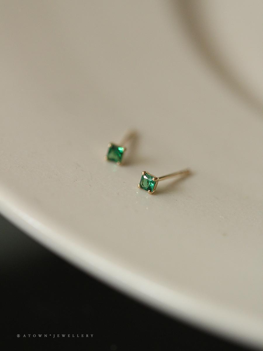 925 Sterling Silver Plated 14K Gold Ear-ring Clip Four-claw Grandmother Green Small Zircon Earrings