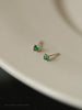 925 Sterling Silver Plated 14K Gold Ear-ring Clip Four-claw Grandmother Green Small Zircon Earrings