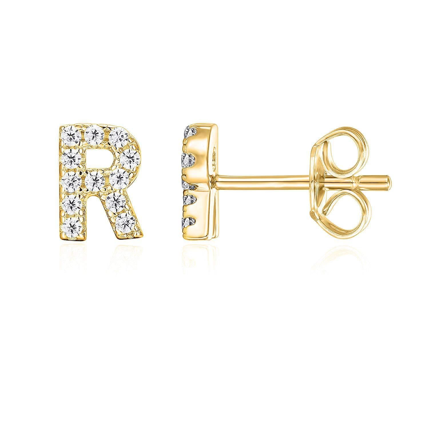 14K Gold Plated Sterling Silver Needle European And American 26 English Alphabet Letter Earrings
