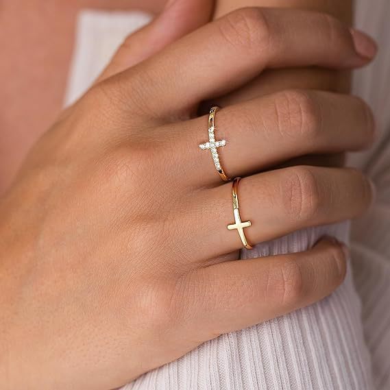 Fashion 14K Gold Cross Women's Diamond Two-piece Women's Ring