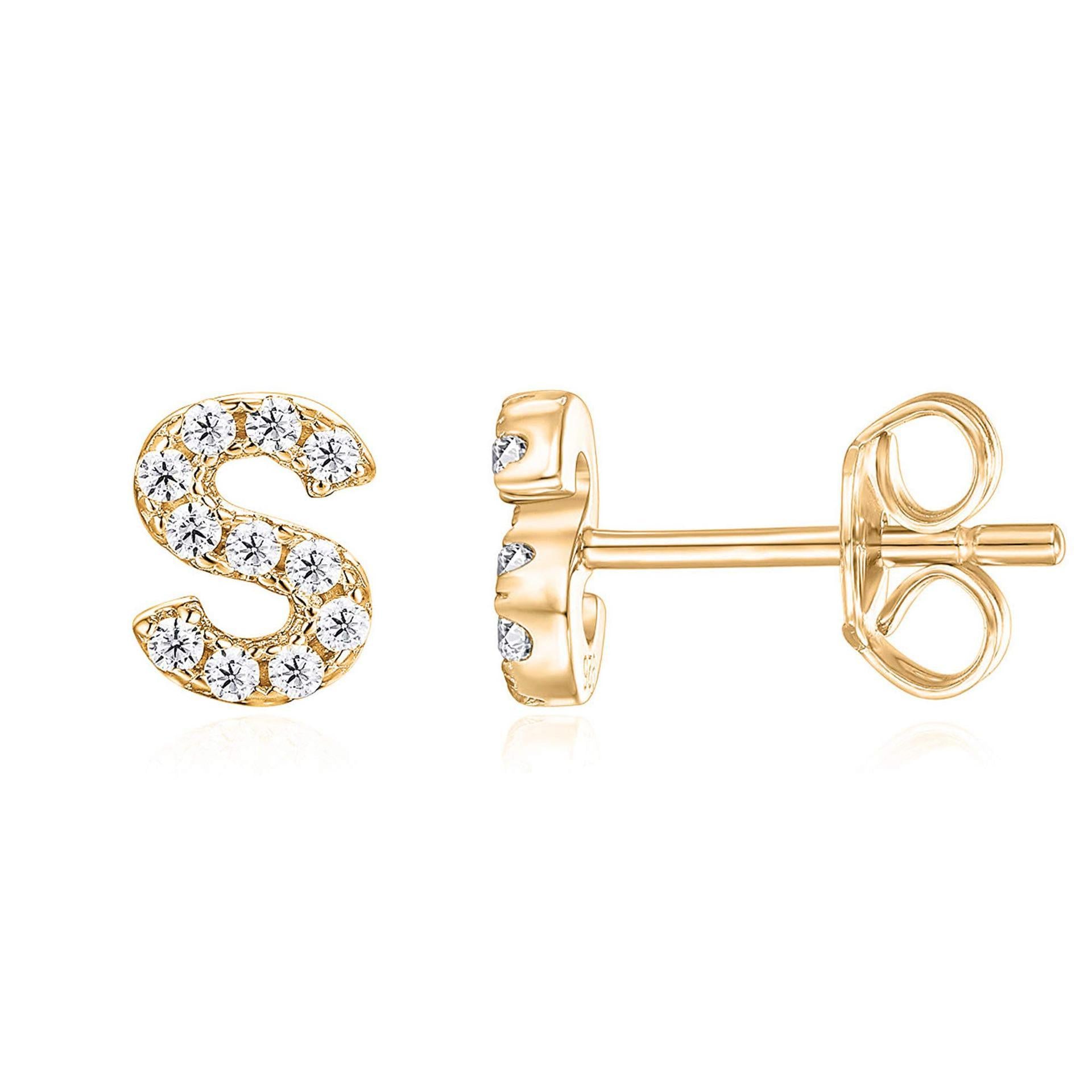 14K Gold Plated Sterling Silver Needle European And American 26 English Alphabet Letter Earrings