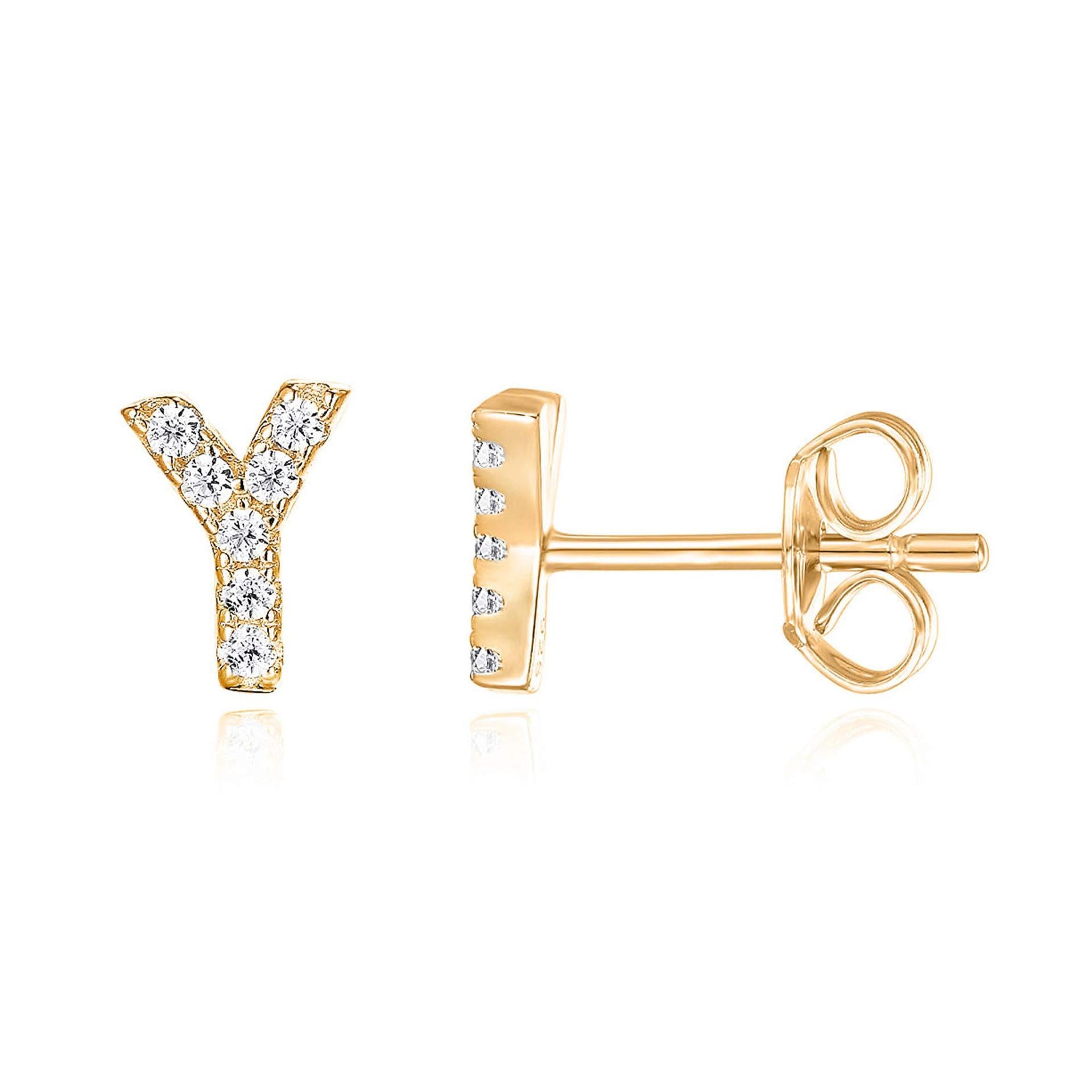 14K Gold Plated Sterling Silver Needle European And American 26 English Alphabet Letter Earrings