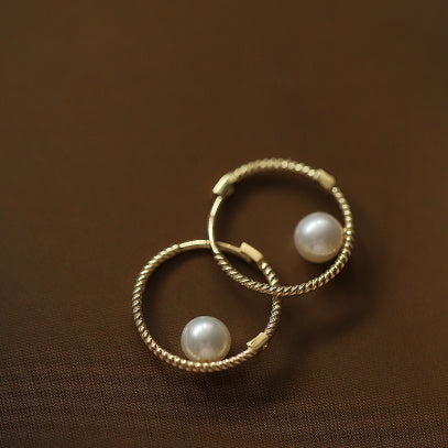 S925 Sterling Silver Plated 14K Gold Ear Ring Twist Shell Pearls Pearl Ear Clip