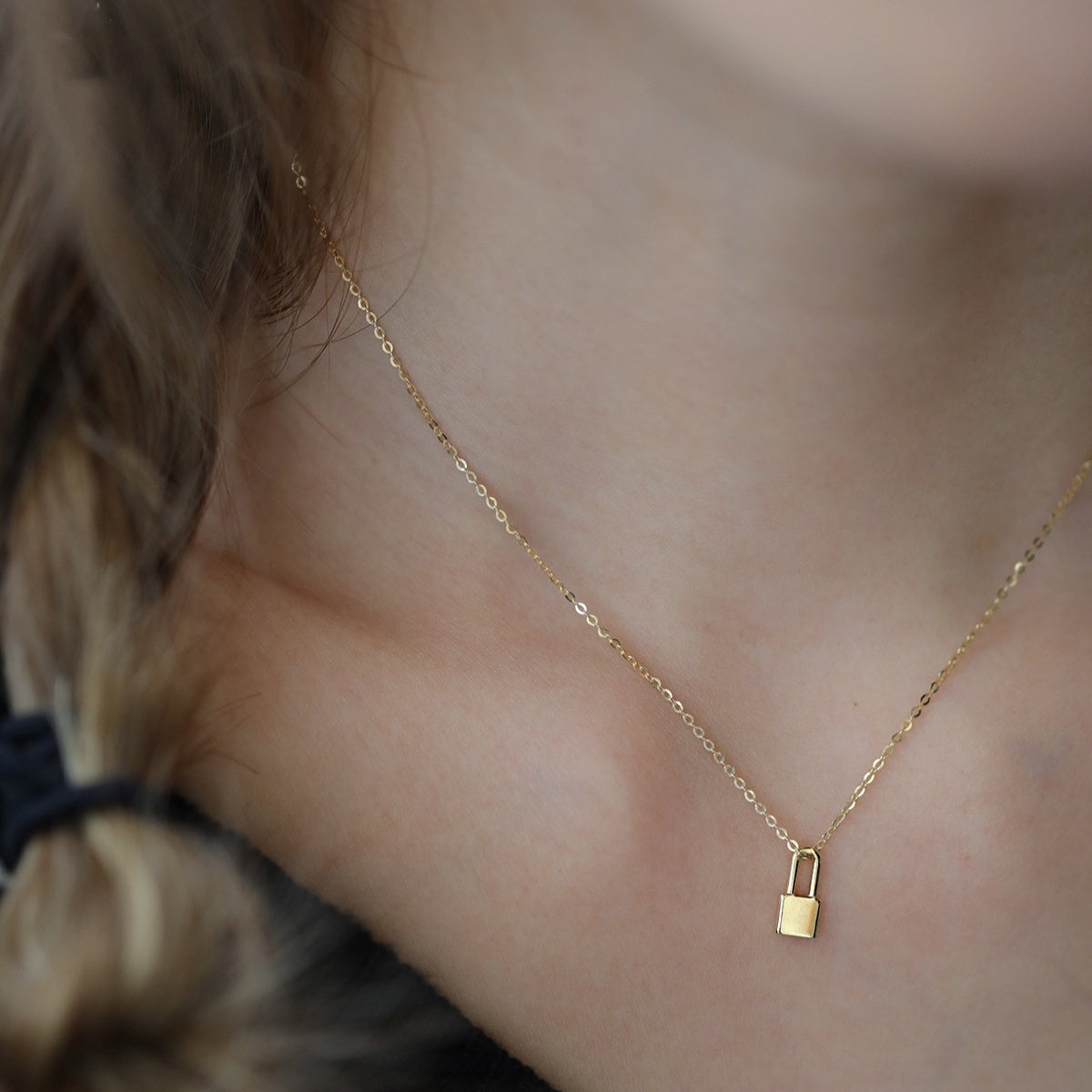 S925 Silver Plating 14K Gold Lock Head Necklace