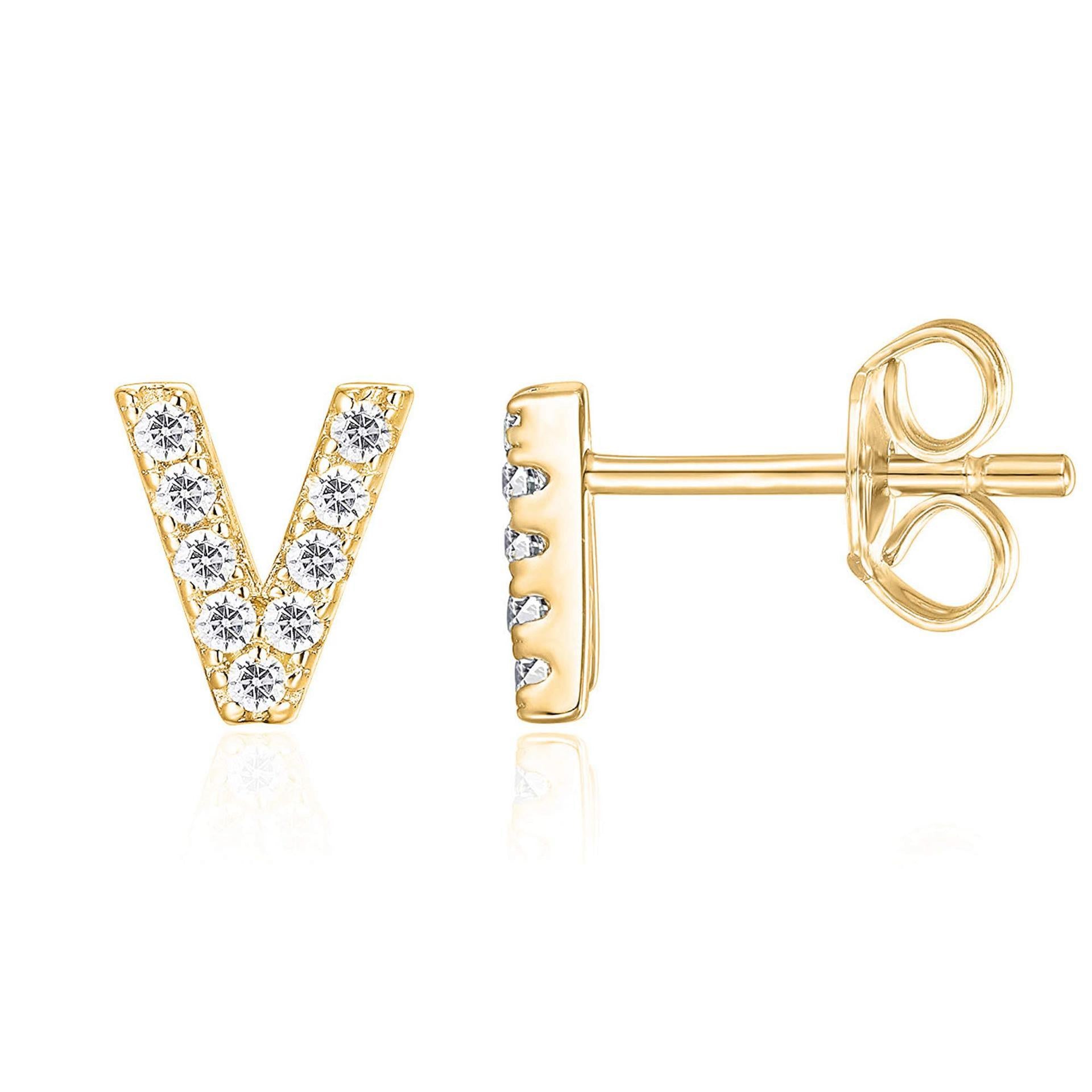 14K Gold Plated Sterling Silver Needle European And American 26 English Alphabet Letter Earrings