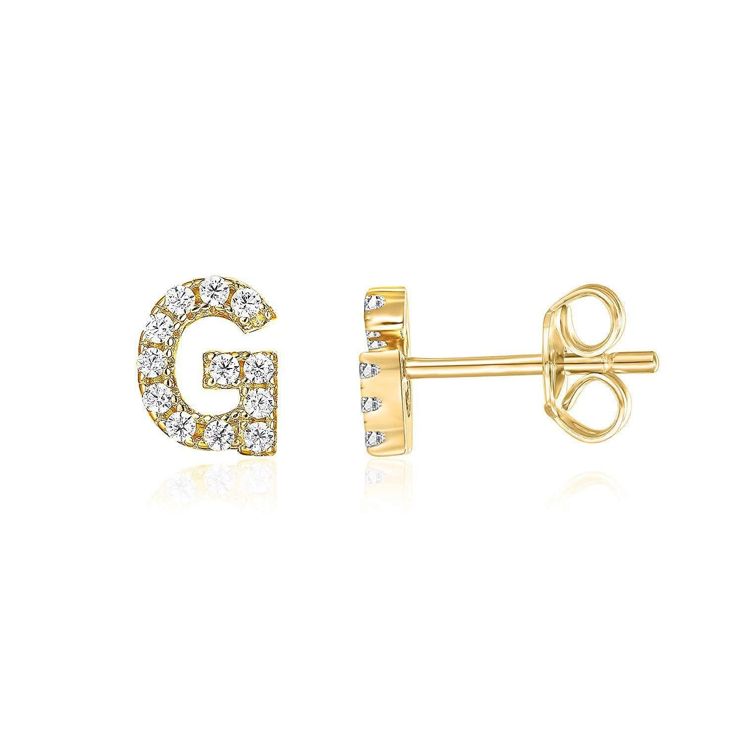14K Gold Plated Sterling Silver Needle European And American 26 English Alphabet Letter Earrings