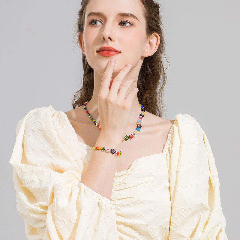 14K Real Gold Plated Glass Flower Bracelet