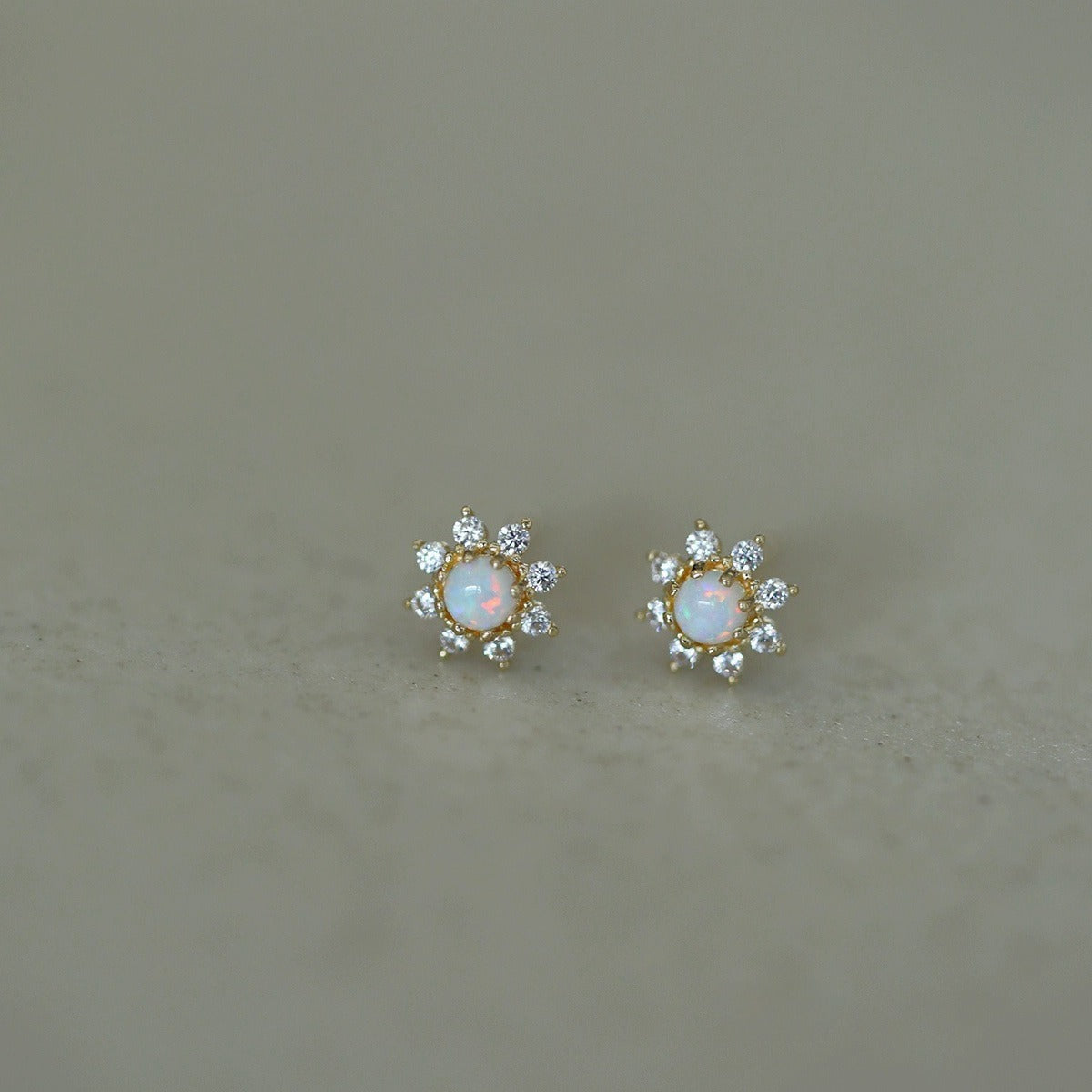 S925 Sterling Silver 14K Gold Plated Opal Zircon Stud Earrings