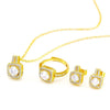 Fashion Jewelry Set Zircon Gem Pendant Chain Choker Necklace For Women Gold Color Stud Earring Statement Wedding Ring