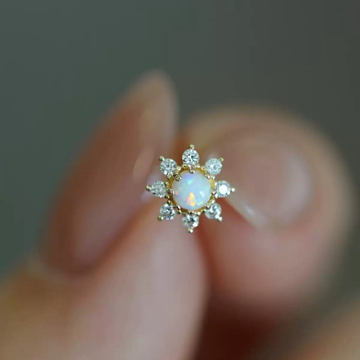 S925 Sterling Silver 14K Gold Plated Opal Zircon Stud Earrings