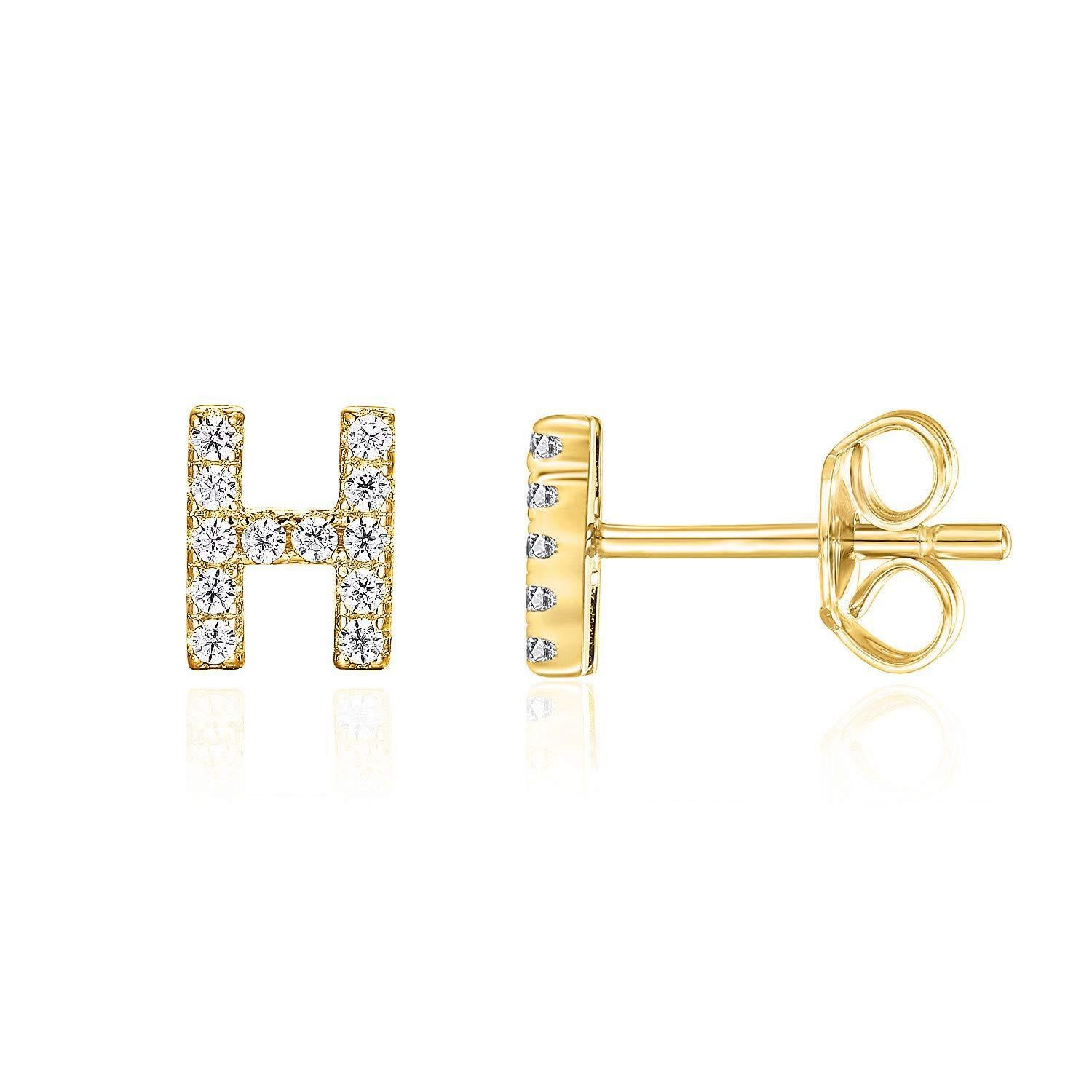 14K Gold Plated Sterling Silver Needle European And American 26 English Alphabet Letter Earrings