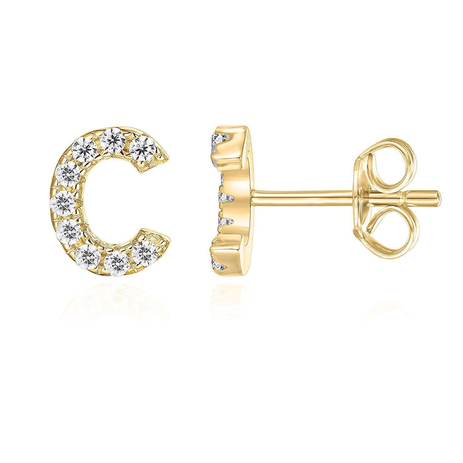 14K Gold Plated Sterling Silver Needle European And American 26 English Alphabet Letter Earrings