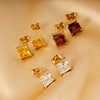 Titanium Steel 14K Gold Four Claw Inlaid Stone Square Diamond Small Ear Studs