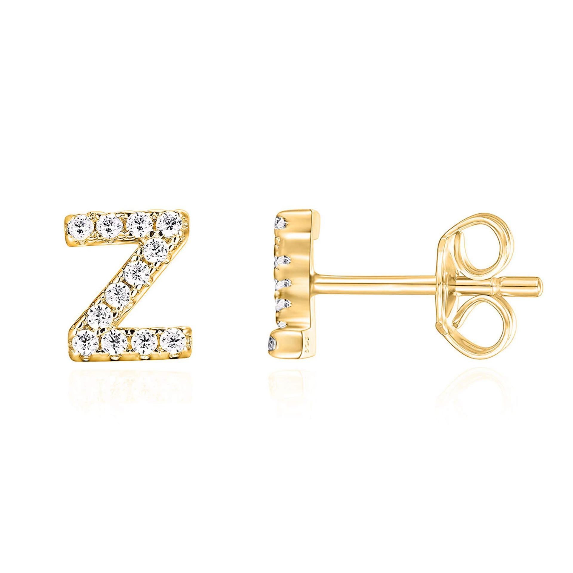 14K Gold Plated Sterling Silver Needle European And American 26 English Alphabet Letter Earrings