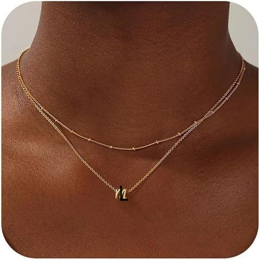 14K Gold Multi-layer English 26 Letters Small Rice-shaped Beads Necklace