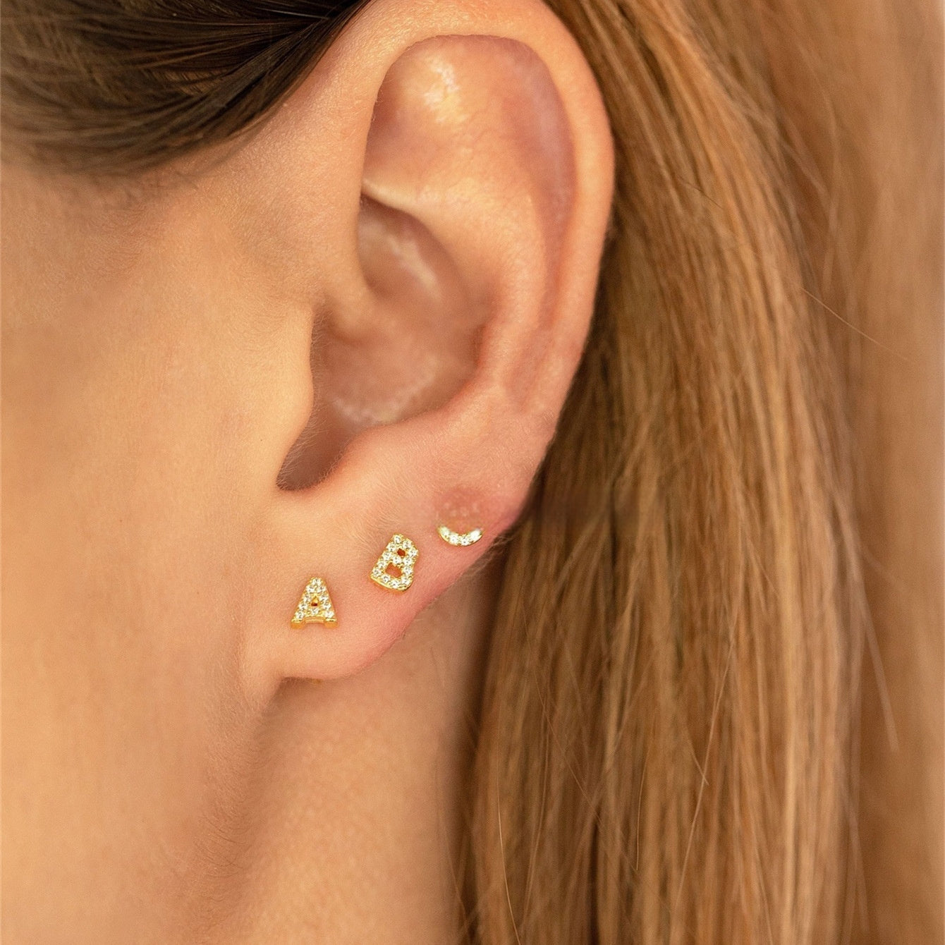 14K Gold Plated Sterling Silver Needle European And American 26 English Alphabet Letter Earrings