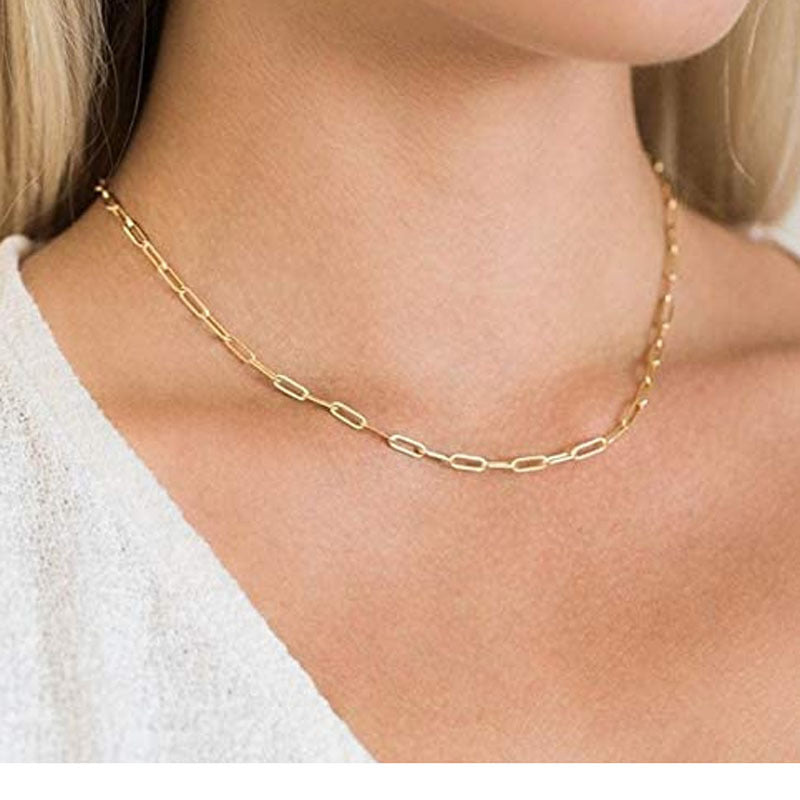 14K Gold & Silver Plated Chain Necklace For Women Dainty Layered Beaded Wave Box Chain & Chunky Square Link Choker.